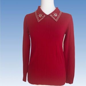 Embellished Red Sweater with Collar size M